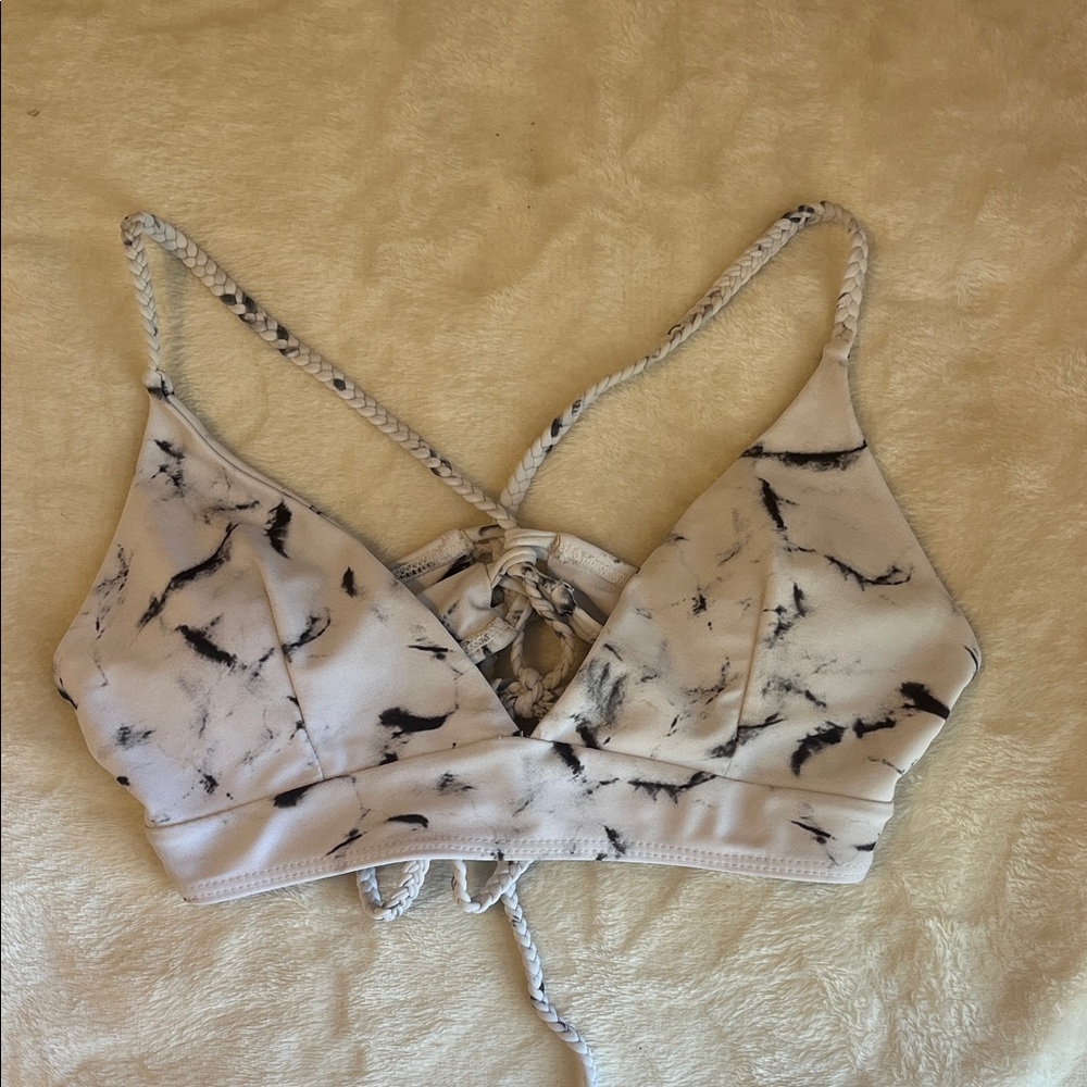 ROMWE Black and White Tie-Dye Bikini Top